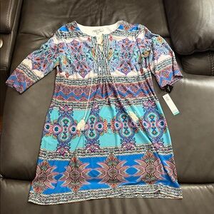 Sandra Darren Blue and Pink Patterned Dress